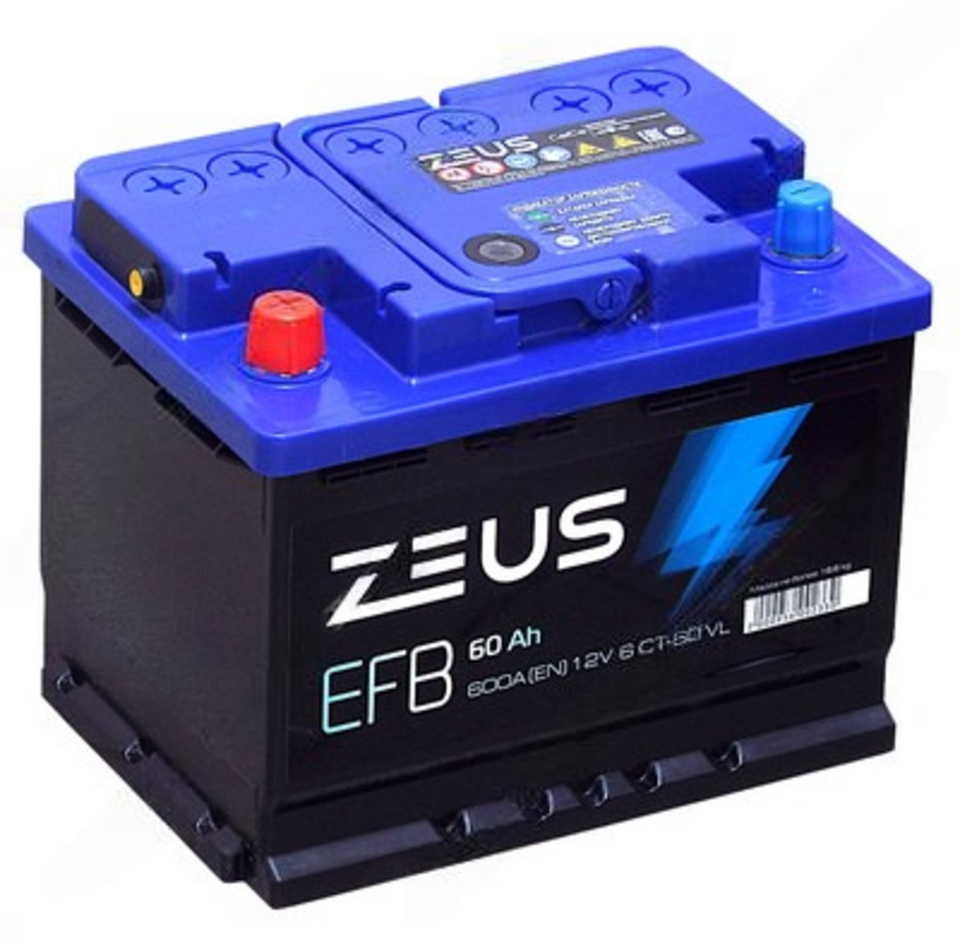 Аккумулятор ZEUS EFB 60Ач о.л
