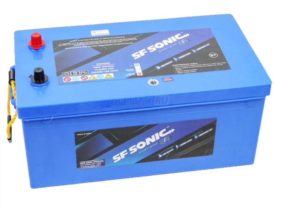 Аккумулятор SF SONIC EFB 6СТ-225 (3) евро конус (класс V3 виброустойчивости)