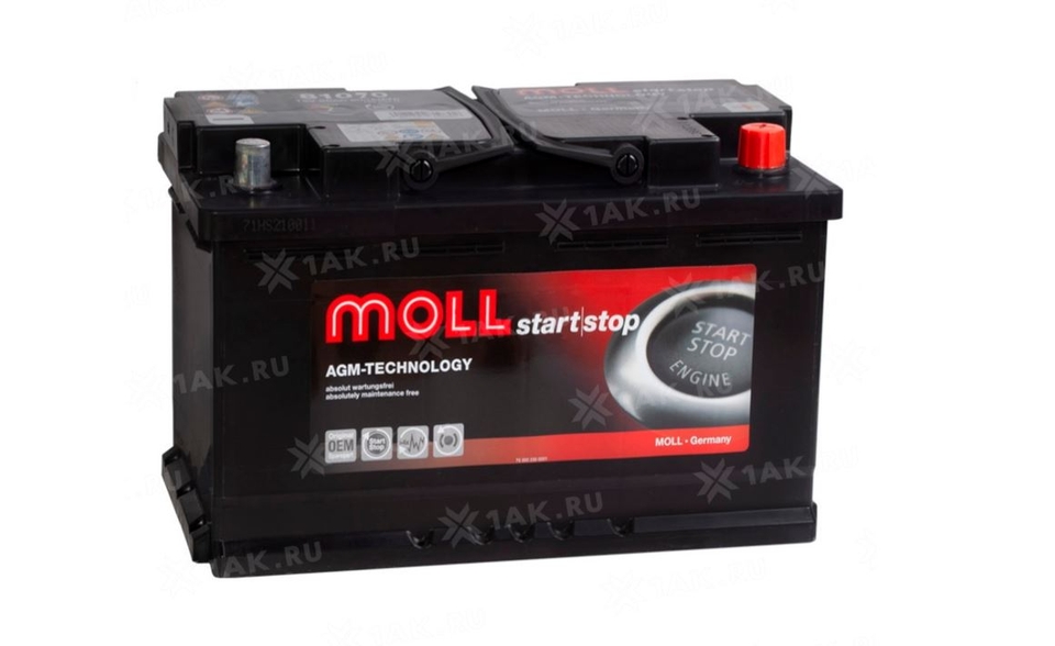 Аккумулятор MOLL L3.0 AGM 70Ач. 760А. (80070)