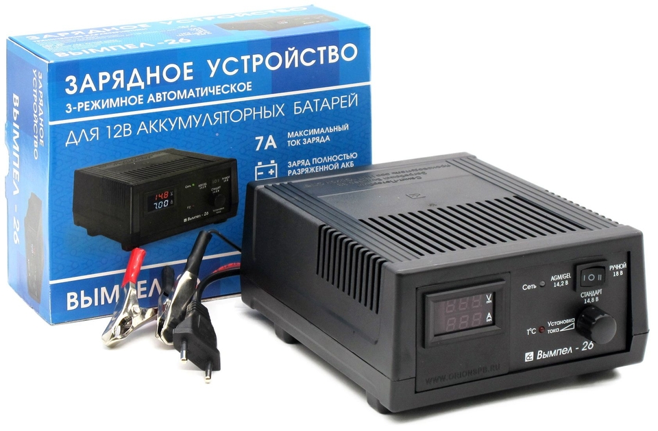 Зарядное устройство "ВЫМПЕЛ-26" (автомат, 0-7А, 14.2/14.8/18В, LED амперметр/вольтметр)